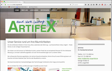 Webseite Artifex-Handwerkerverbund mit Jimdo-Template